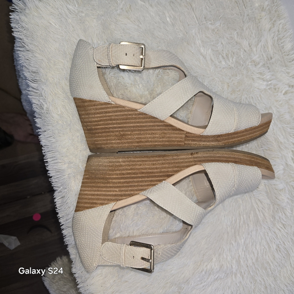DR SCHOOL'S BAILEY FAUX LEATHER WEDGE SANDALS OYSTER SIZE 9 - Picture 12 of 14